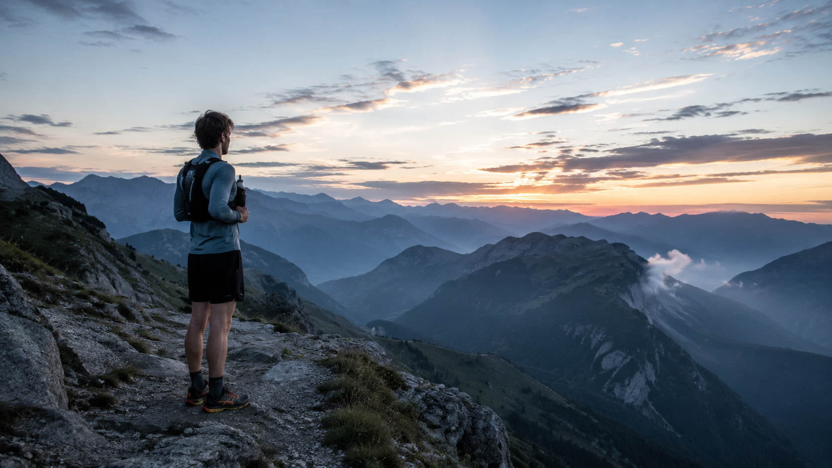 Trailrunner blickt über die Berge